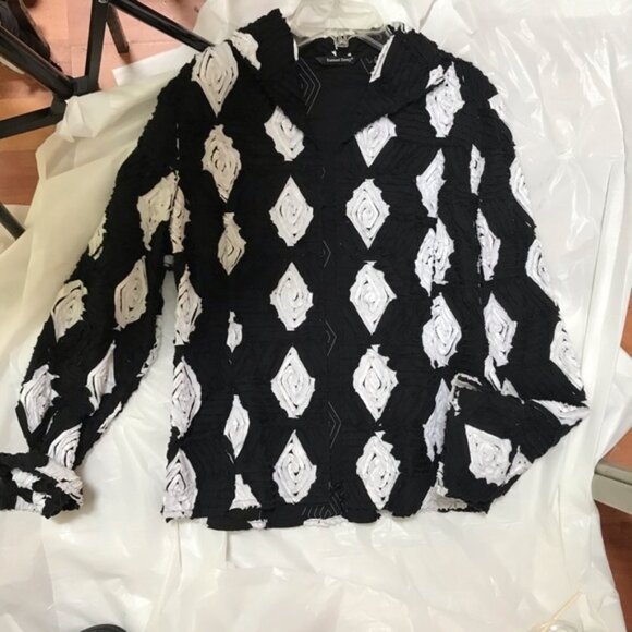 Samuel Dong 3D Black White Jacket Cotton Textured Stretch Zipper Closure Top M - Picture 9 of 12